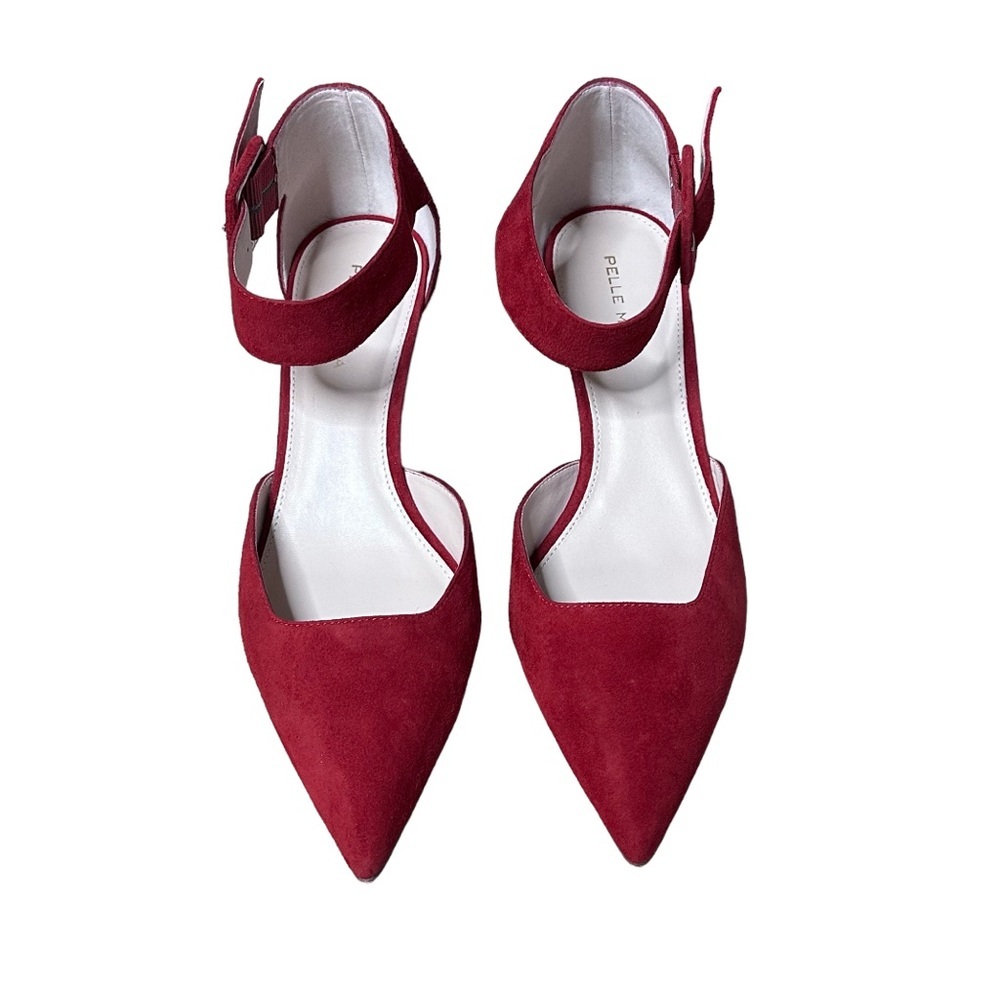 Pelle Moda Red Suede Pointed-Toe Ankle Strap Heels - Picture 2 of 9